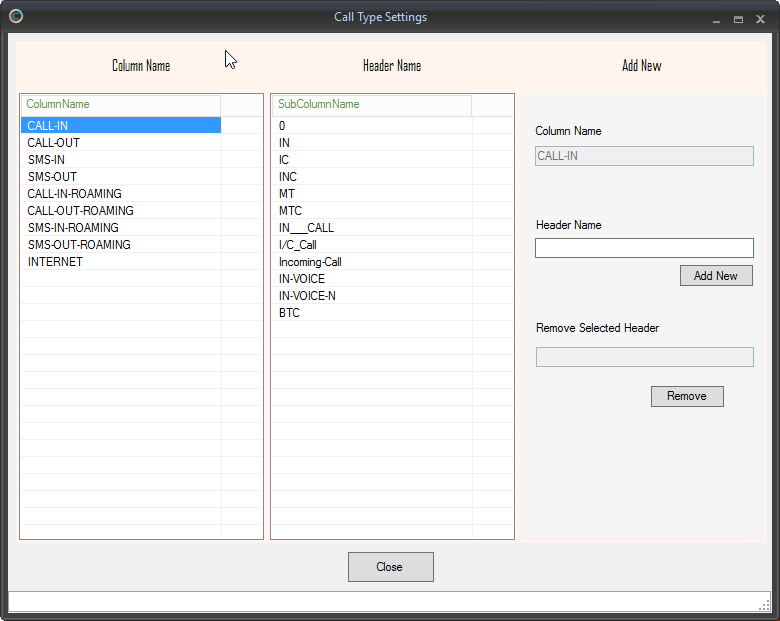 CDR Data Analysis CDR Call Type Setting