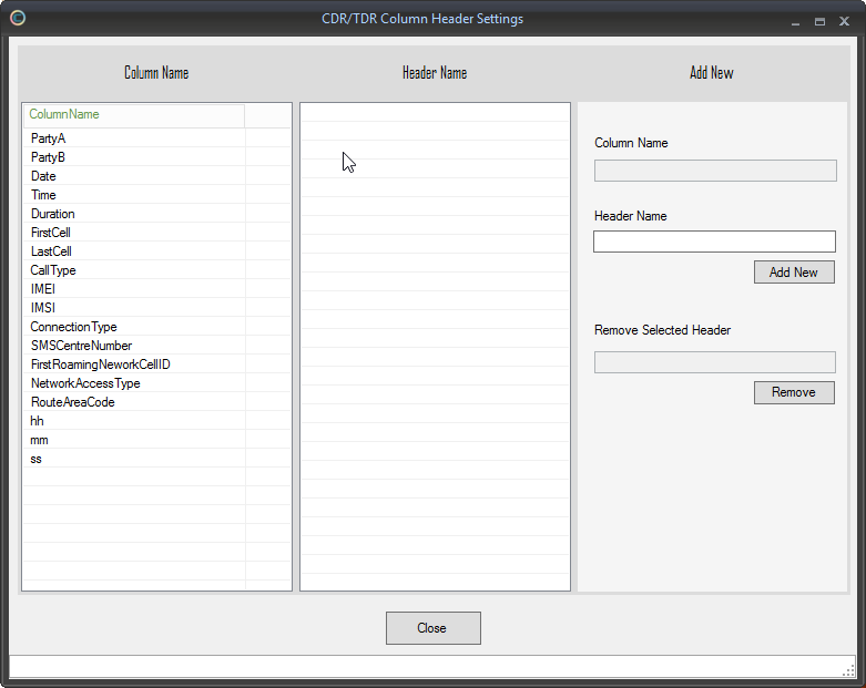 CDR Data Analysis CDR Header Column Setting