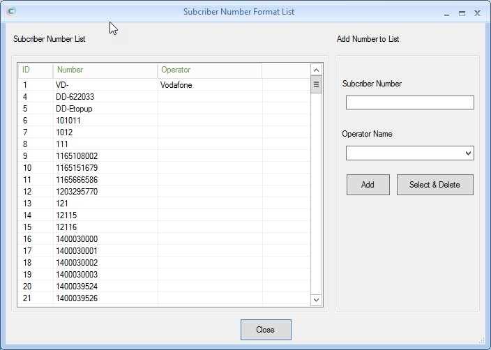 CDR Data Analysis Subscriber Number Data List